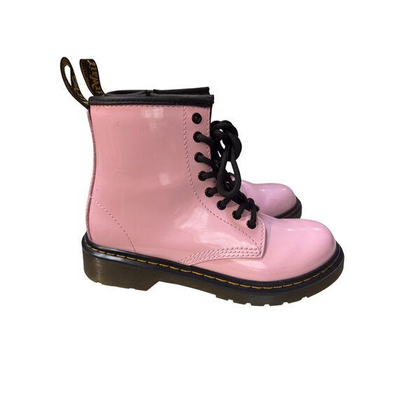Dr. Martens Girls Pink Patent Leather Lace-Up & Side-Zip Boots Durable Sole Size - Picture 4 of 8